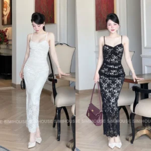 Váy body ren 2s cổ tim nhún eo mpb