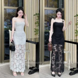 (SIMI HOUSE) Váy ren hai dây thiết kế nơ bướm sang chảnh / đầm body tôn dáng